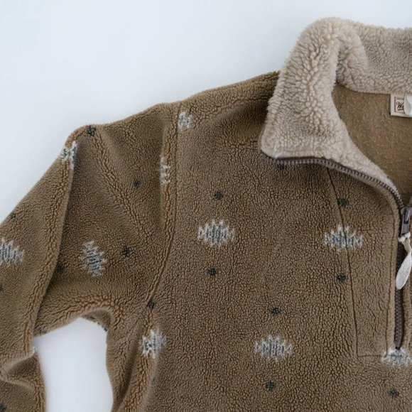Woolrich Brown And Tan Reindeer Snowflake Fleece Hack Zip Pullover Sweater Large - Picture 9 of 11